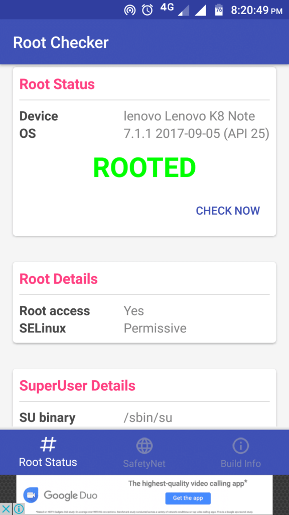 Rooted Lenovo K8 note